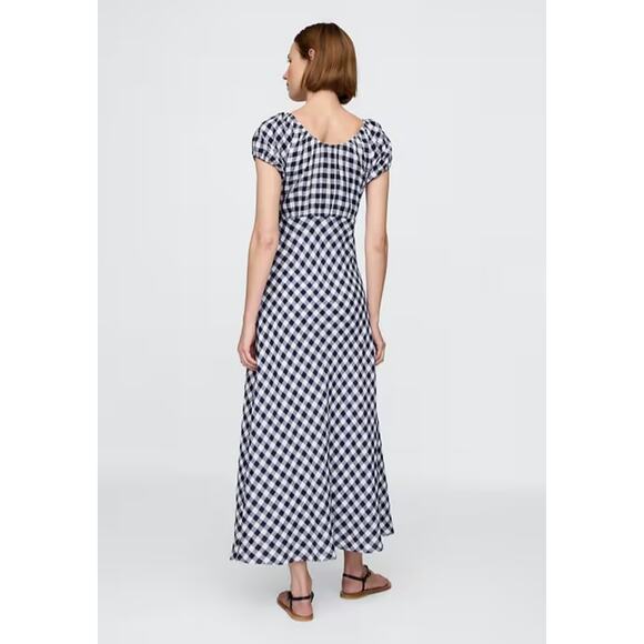 NWT Gap × DÔEN 100% Linen Blue Gingham Midi Dress - Picture 2 of 5